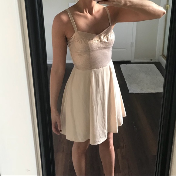 Express Other - Ivory, pink, and gold Express fit and flare dress